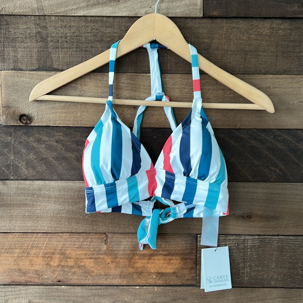 Carve Designs Striped Bikini Top - Blue, White, Red